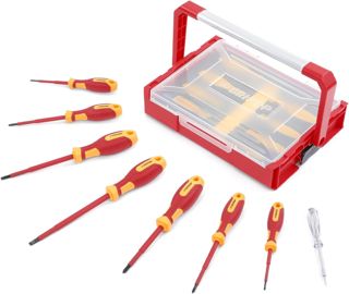 8 tlg isolierter Schraubendreher,VDE geprüft isoliert Profi Schraubenzieher Satz 1000V,Phillips/Schlitz Schraubendreher Set, inkl.Spannungsprüfer und EVA-Aufbewahrungsbox