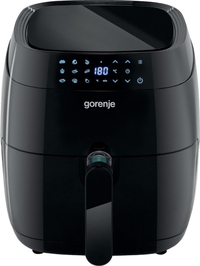 Gorenje AF1350DWB Heißluftfritteuse / 1.350 Watt/Korb 5,4 Liter mit Sichtfenst / 8 Automatik Programme/Antihaft-Beschichtung/LED Anzeige/B x H x T: 28 × 35,3 × 32,1 cm/Schwarz