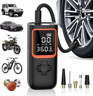 Elektrische Luftpumpe - 6000mAh & 150PSI Fahrradpumpe für Autoreifen mit Manometer & LED-Licht, 2X schnellere Aufblasung Mini Kompressor für Auto Fahrräder, Motorra