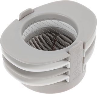 OSALADI Eierschneider aus Edelstahl Eiertrenner 3 in 1 Edelstahl und Silikon mit Standfuß für Gekochte Eier und Milchprodukte Küchenhelfer