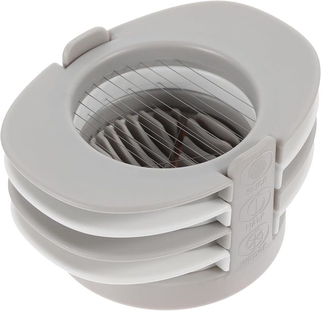 OSALADI Eierschneider aus Edelstahl Eiertrenner 3 in 1 Edelstahl und Silikon mit Standfuß für Gekochte Eier und Milchprodukte Küchenhelfer