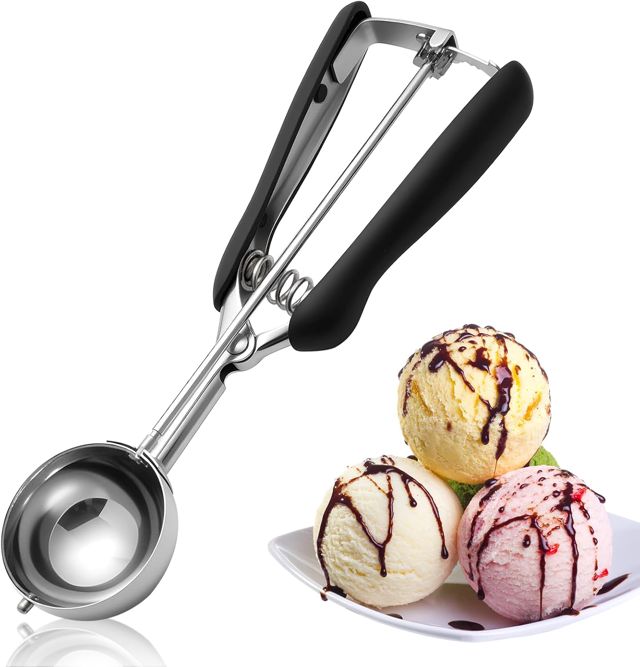Robuster Eisportionierer aus 304 Edelstahl (5 cm) – Der vielseitige Eislöffel mit Auslöser für cremige Kugeln, Keksteig und Melone, spülmaschinenfest