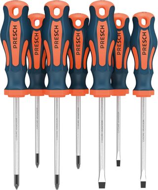 Presch Profi Schraubendreher Set 7tlg - Magnetischer Schraubenzieher Satz mit Schlitz und Kreuzschlitz PH, PZ, SL - Hochwertiger, mit gehärteten Spitzen