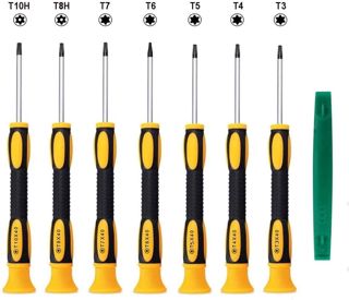 8 Stück Torx Schraubendreher Set, Fixinus T3 T4 T5 T6 T7 T8 T10 Präzisions Magnetische Torx-Schraubendreher mit Hebelwerkzeug Kompatibel mit PS5 PS4 PS3 Xbox One Xbox 360 MacBook PC
