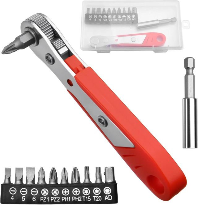 LEONTOOL 12-in-1 rechtwinkliger Schraubendreher Mini-Ratschen-Set, niedriges Profil, hohes Drehmoment, 36 Zähne, umschaltbarer Ratschenschlüssel mit magnetischen Bits, 90 Grad gekröpfter