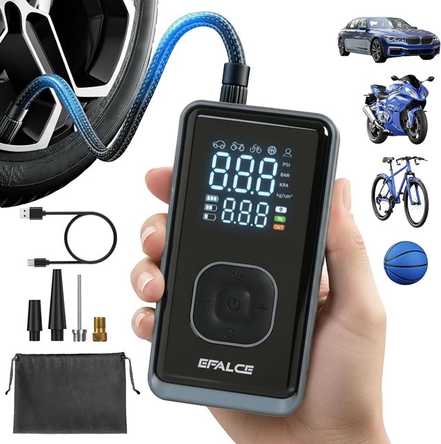 Elektrische Akku-Luftpumpe mit Auto-Stopp für Auto, Fahrrad, Motorrad und Bälle
