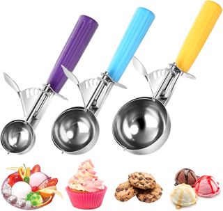 Eisportionierer mit Auslöser, Eisportionierer Edelstahl, Eislöffel Portionierer, eiskugelportionierer, Cookie Scoop Set 3 Stück (70mm+58mm+40mm)
