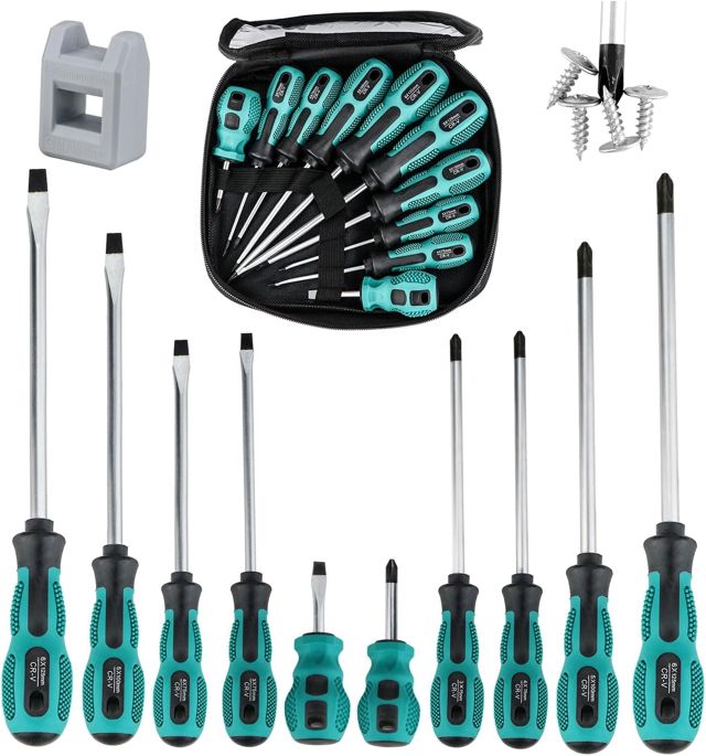 Schraubendreher Set Magnetisch, 10tlg Profi Schraubenzieher Set aus Chrom-Vanadium-Stahl, 5 Schlitz und 5 Kreuzschlitz Schraubendreher Satz, zum Befestigen und Lösen