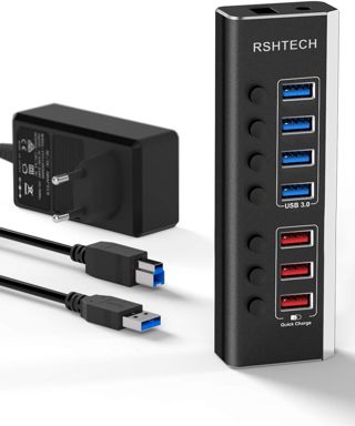 RSHTECH Aluminium USB Hub Aktiv 3.0 mit 12V/2A Netzteil(24w), RSH-A35
