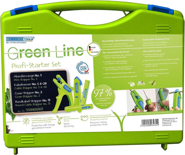 WEICON TOOLS Profi-Starter Set Green Line | nachhaltige Rohstoffe | 4 Abisolierwerkzeuge für die Elektroinstallation