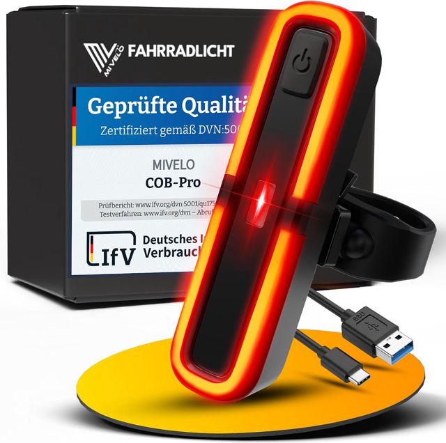 MIVELO Fahrradlicht Set mit Bremsanzeige - Fahrradlampe LED StVZO, IPX5 wasserdicht - Fahrradbeleuchtung vorne & hinten USB aufladbar - Fahrrad Frontlicht & Rücklicht mit Akku